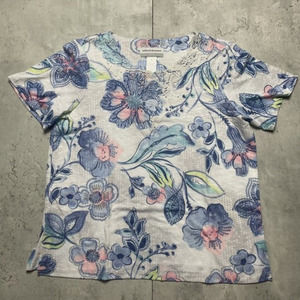 Alfred Dunner Top Womens S Petite White‎ Floral Lace Studded Short Sleeve Shirt